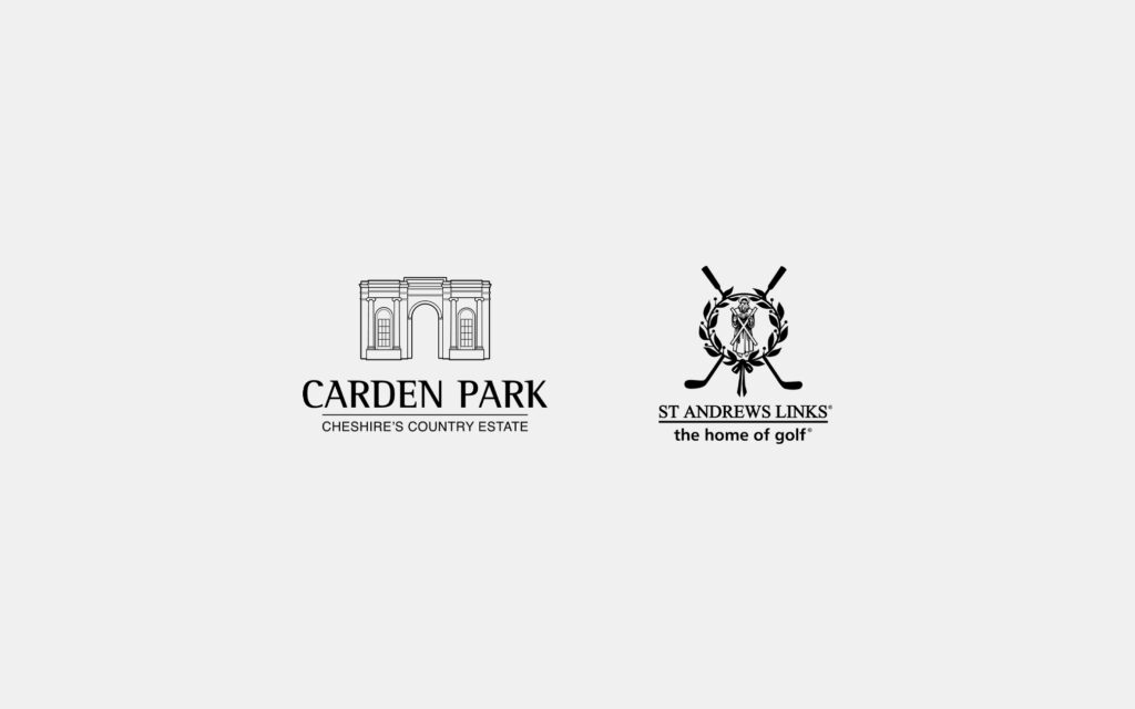Carden Park Hotel Logo & St Andrews Links Logo on a grey background