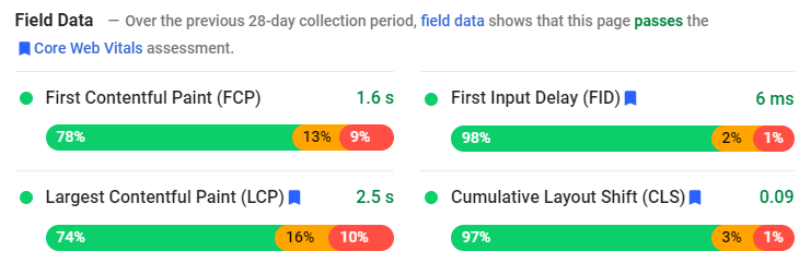 Page Speed Insights Field Data From a Studio Coact Client