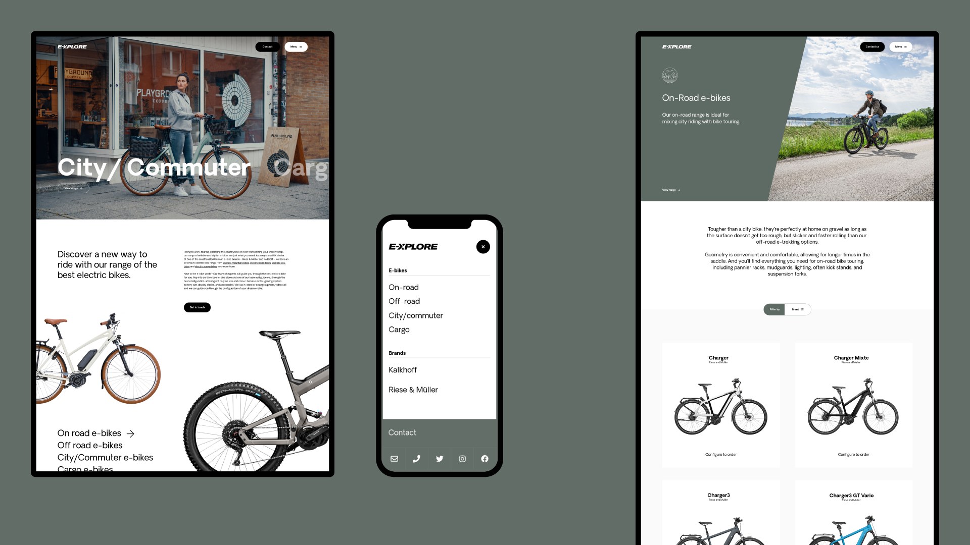 Explore E-Bikes — desktop website layouts